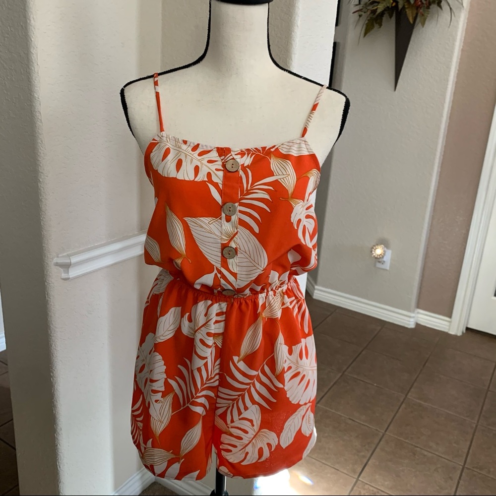 Timing orange lightweight tropical print shorts romper Size S